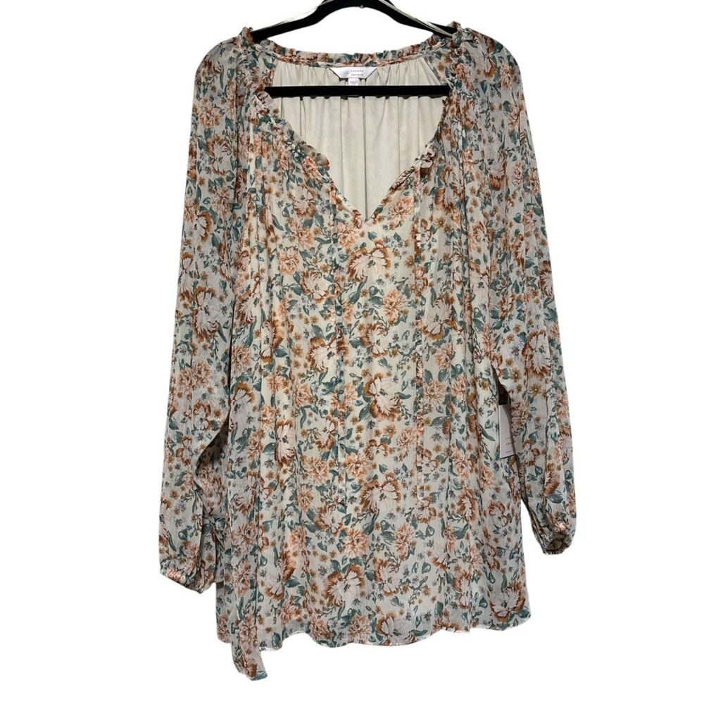Lauren Conrad Floral Peasant Blouse 4X Boho Long Sleeve Plus Size Top NWT